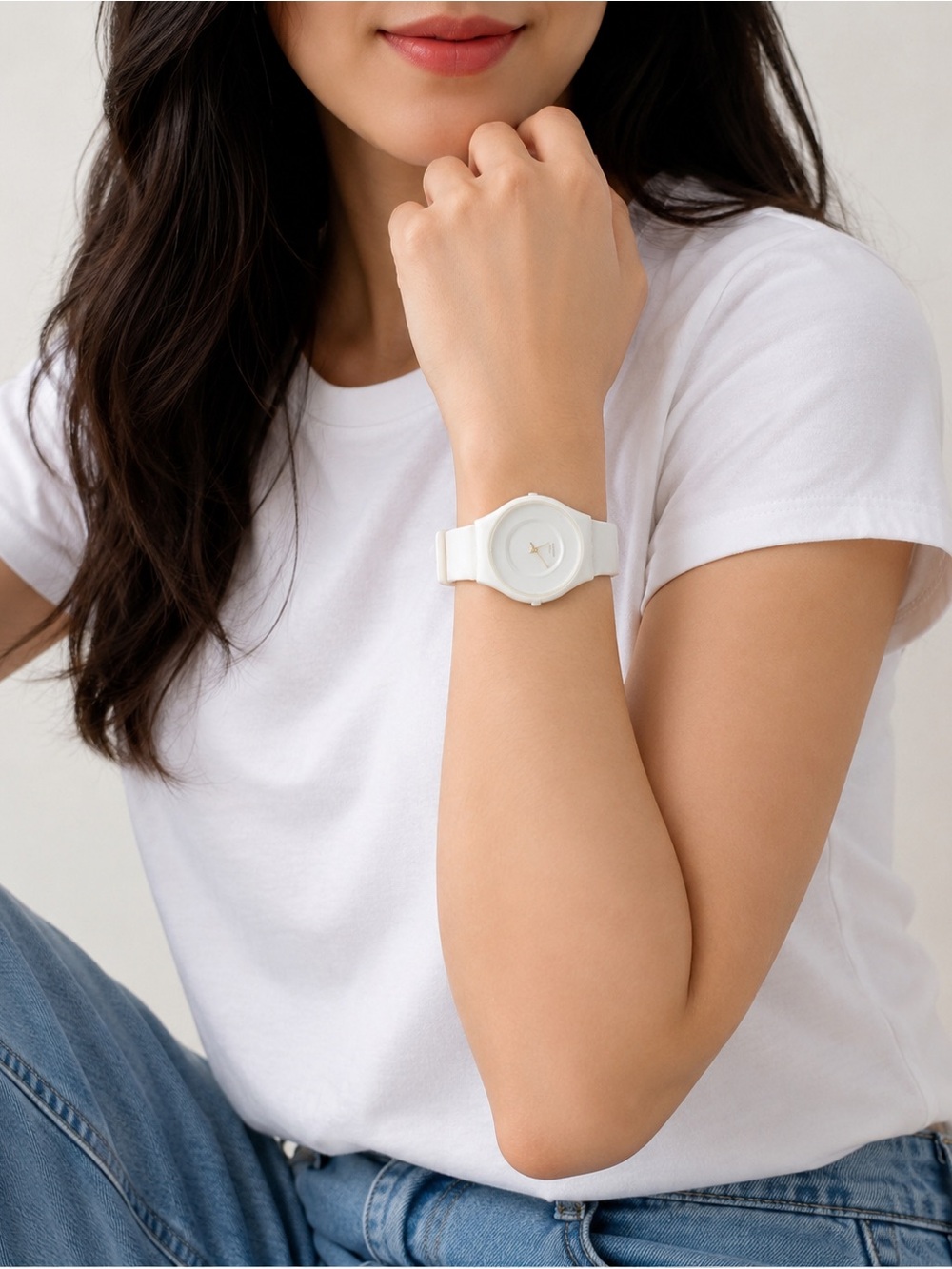 Swatch White Silicone Watch Unisex Minimalist Swiss Casual Wristwatch